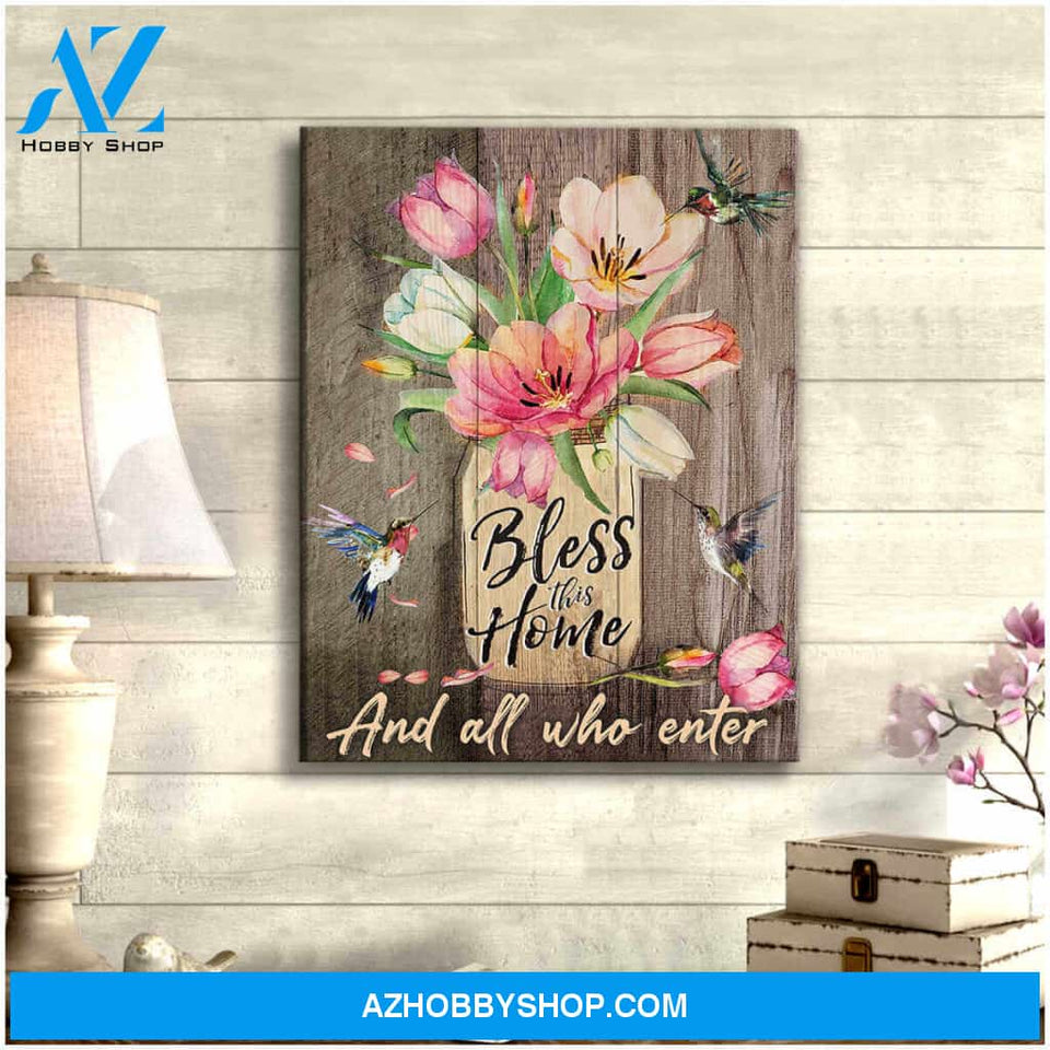 Hummingbird Bless This Home And All Who Enter Canvas Wall Art Decor