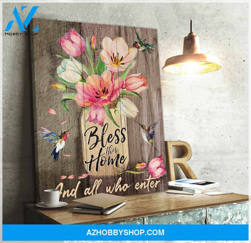Hummingbird Bless This Home And All Who Enter Canvas Wall Art Decor