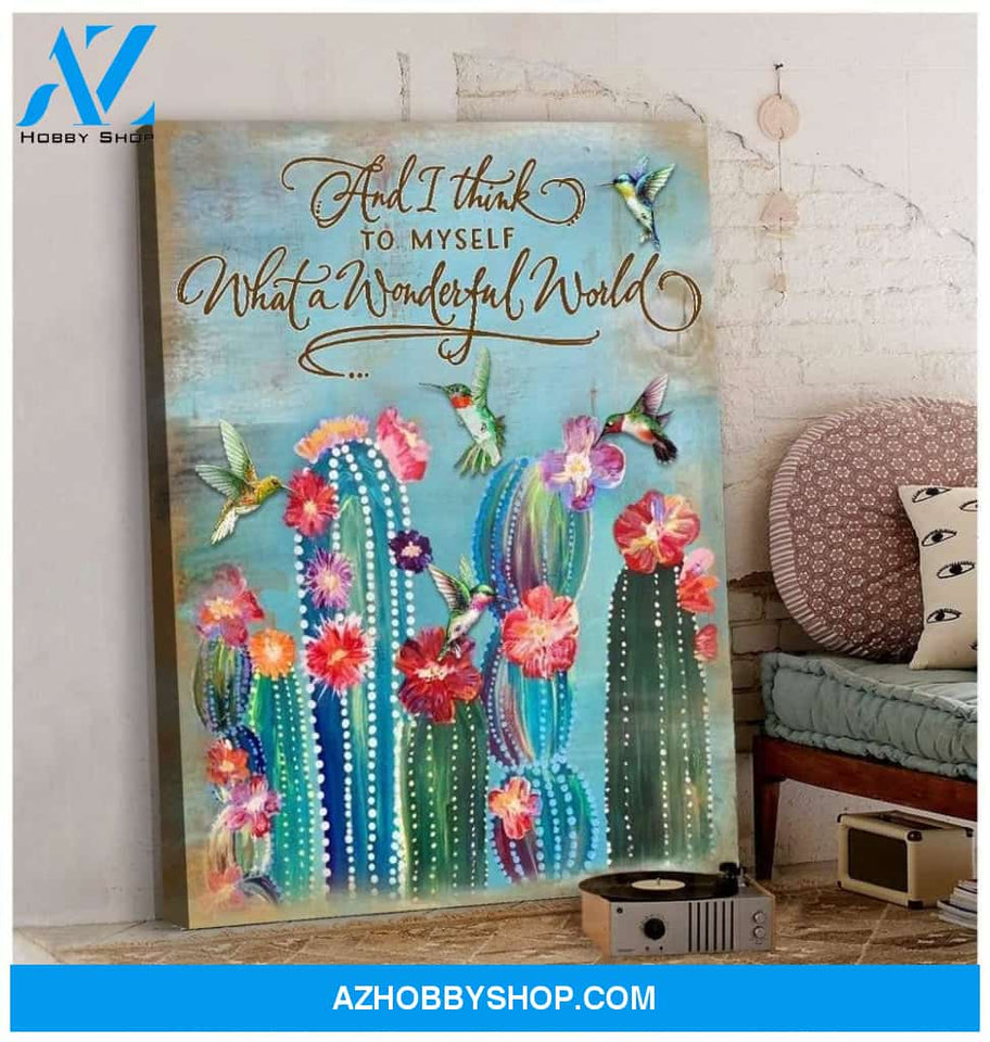 Hummingbird & Cactus Premium Wall Art Canvas - And I Think To Myself Premium Canvas