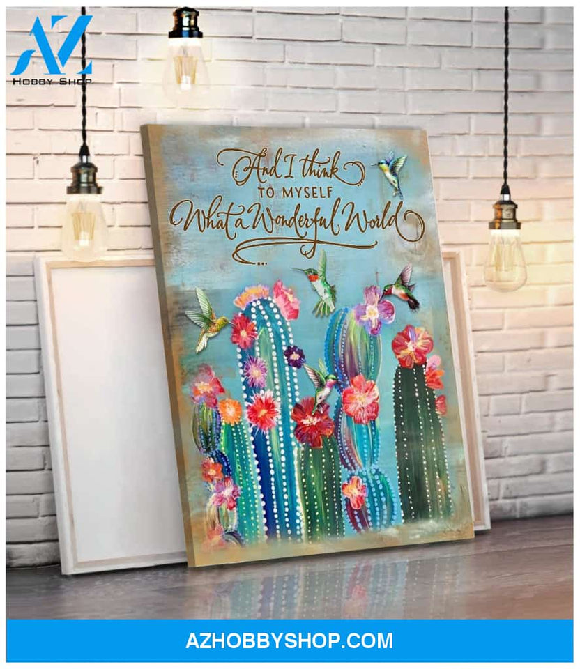 Hummingbird & Cactus Premium Wall Art Canvas - And I Think To Myself Premium Canvas