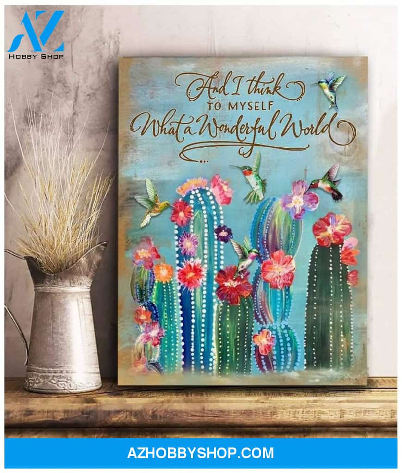 Hummingbird & Cactus Premium Wall Art Canvas - And I Think To Myself Premium Canvas