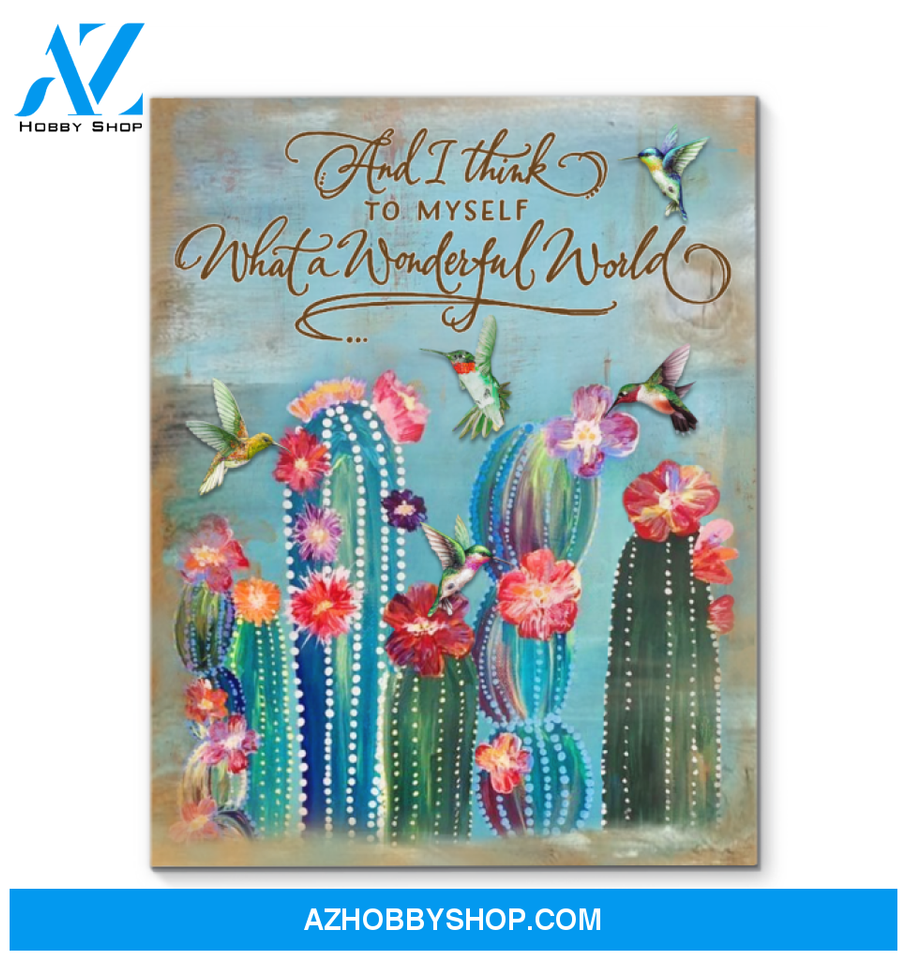 Hummingbird & Cactus Premium Wall Art Canvas - And I Think To Myself Premium Canvas