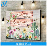 Hummingbird Cactus Premium Wall Art Canvas - Live Simply Remain Grateful Premium Canvas