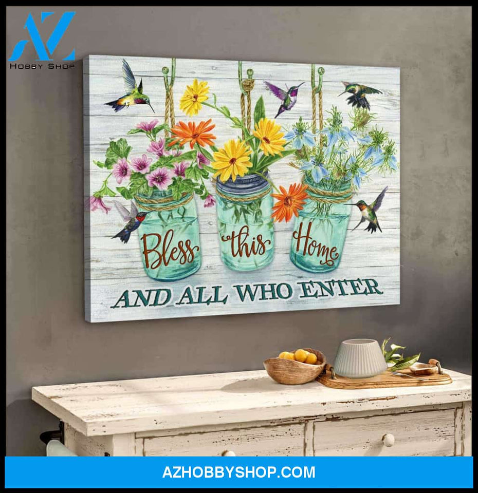 Hummingbird Canvas Bless this Home Wall Art Decor