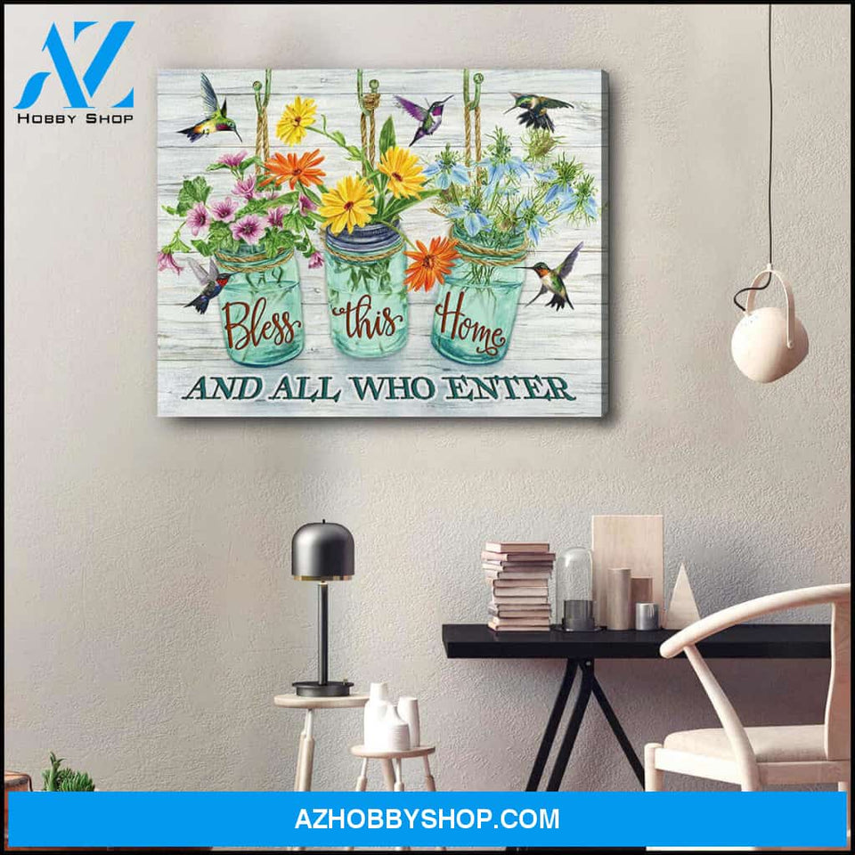 Hummingbird Canvas Bless this Home Wall Art Decor