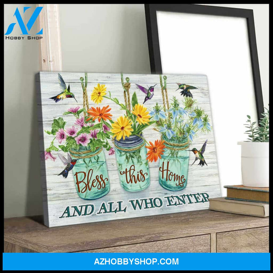 Hummingbird Canvas Bless this Home Wall Art Decor