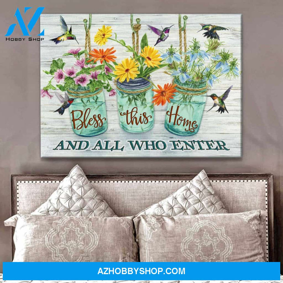 Hummingbird Canvas Bless this Home Wall Art Decor