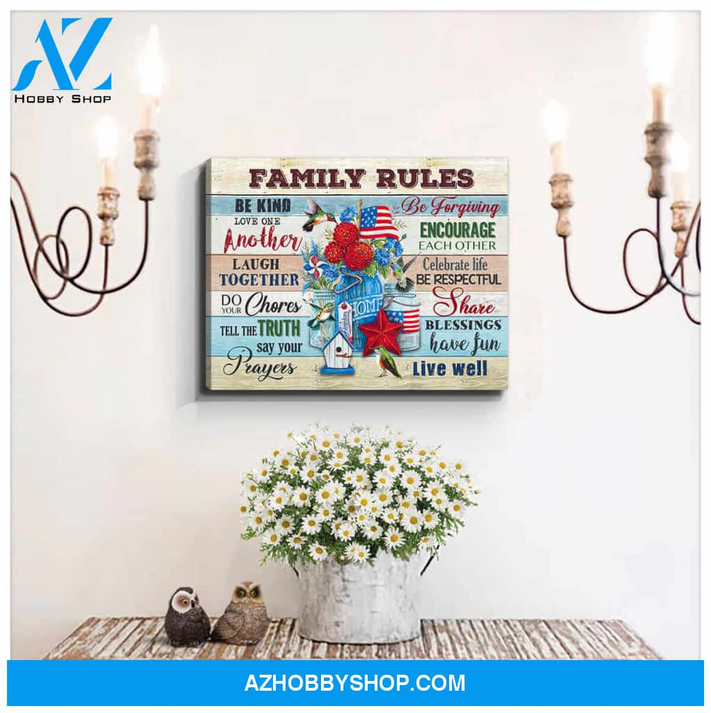 Hummingbird Canvas Family Rules Wall Art Decor