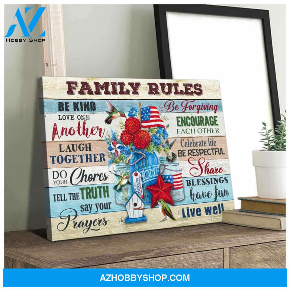 Hummingbird Canvas Family Rules Wall Art Decor