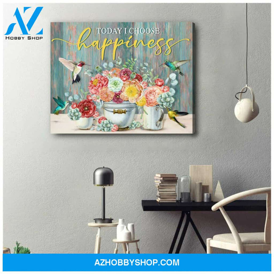 Hummingbird Canvas Today I choose Happiness Wall Art Decor, gifts for hummingbird lovers canvas