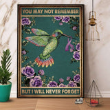 Hummingbird Cure You May Not Remember But I Will Never Forget Paper Poster No Frame Matte Canvas Wall Decor