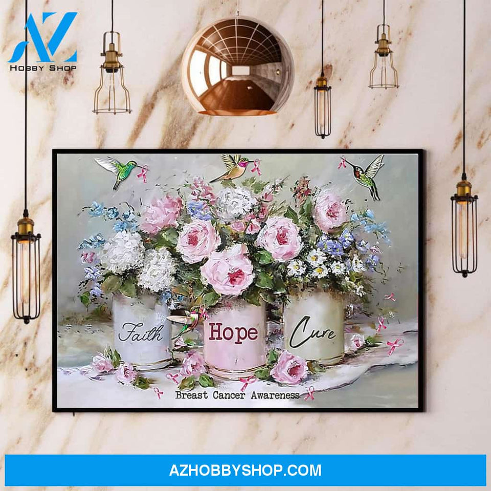 Hummingbird Faith Hope Love Breast Cancer Awareness Canvas And Poster, Wall Decor Visual Art