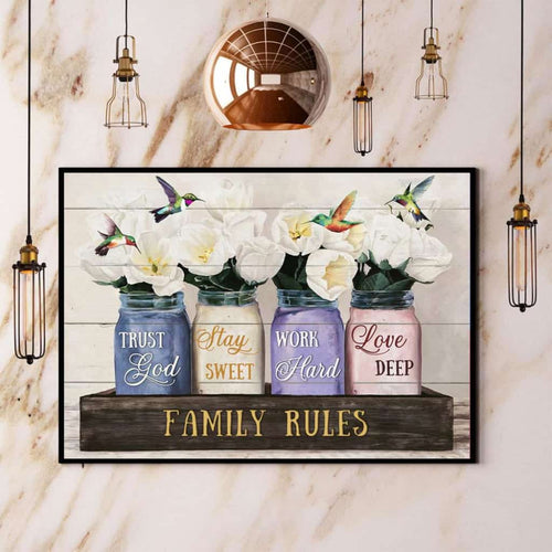 Hummingbird Family Rules Trust God Stay Sweet Work Hard Love Deep Paper Poster No Frame Matte Canvas Wall Decor