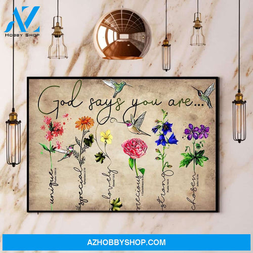 Hummingbird Flower God Says You Are Unique Special Lovely Canvas And Poster, Wall Decor Visual Art