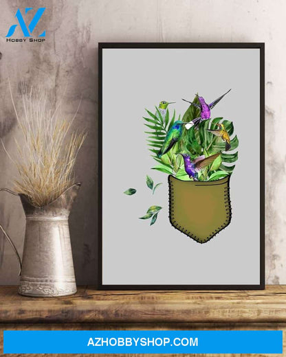 hummingbird flower pocket poster