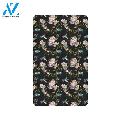 Hummingbird Flower Themed Print Rubber Doormat