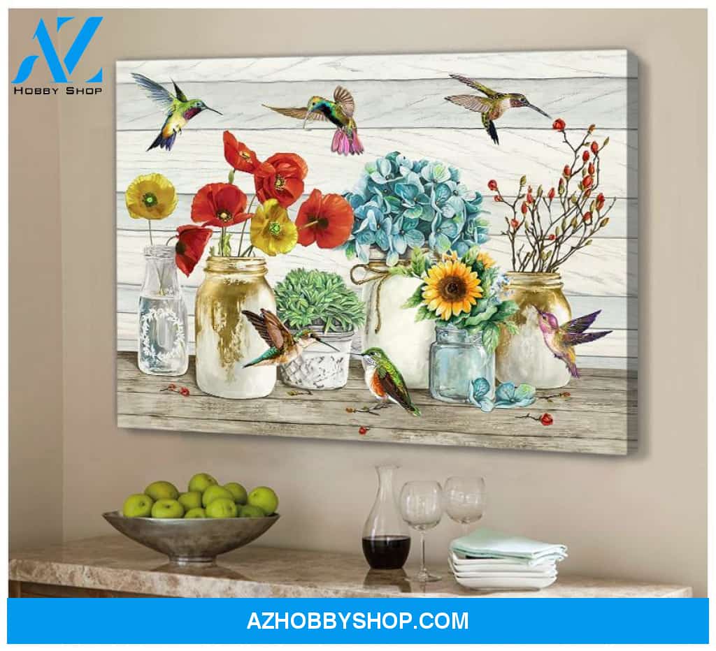 Hummingbird Flower Wall Art Canvas