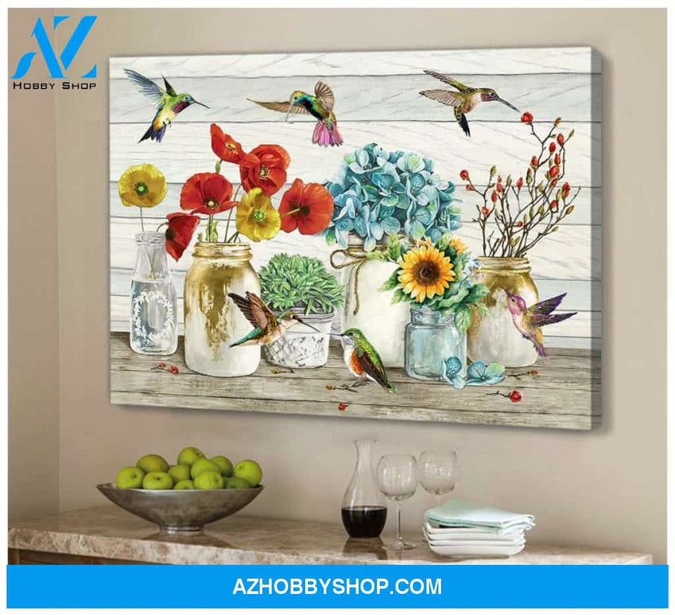 Hummingbird Flower Wall Art Canvas