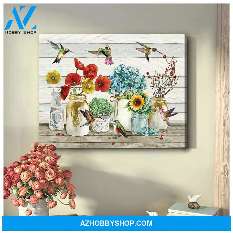 Hummingbird Flower Wall Art Canvas