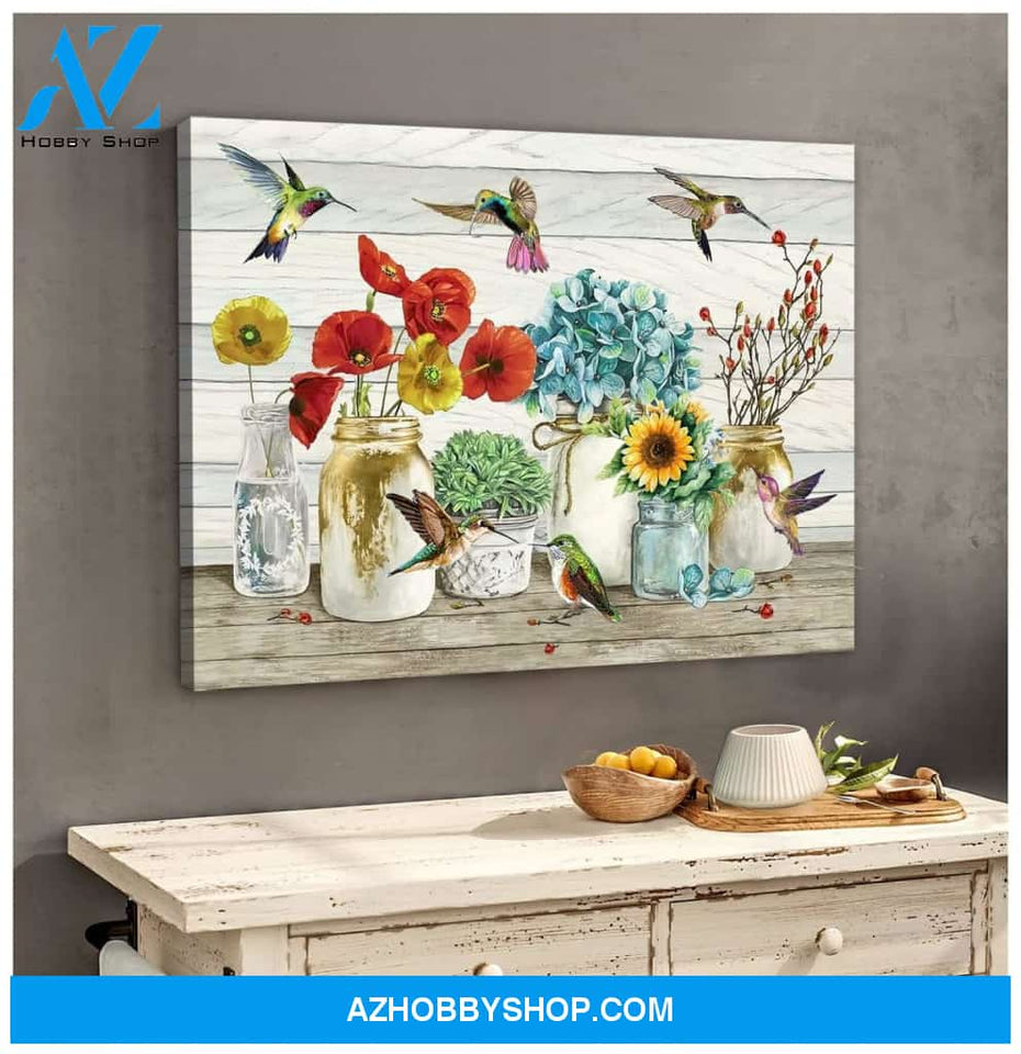 Hummingbird Flower Wall Art Canvas