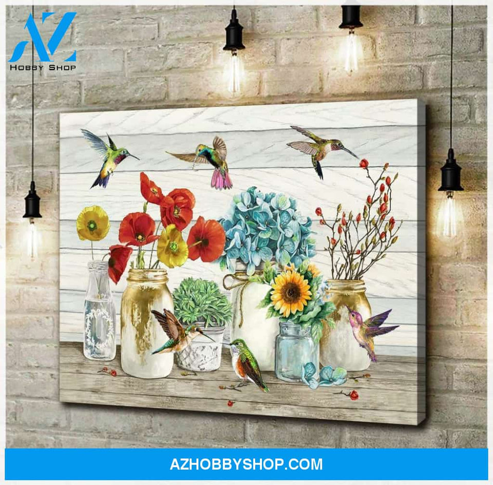 Hummingbird Flowers Canvas Wall Art