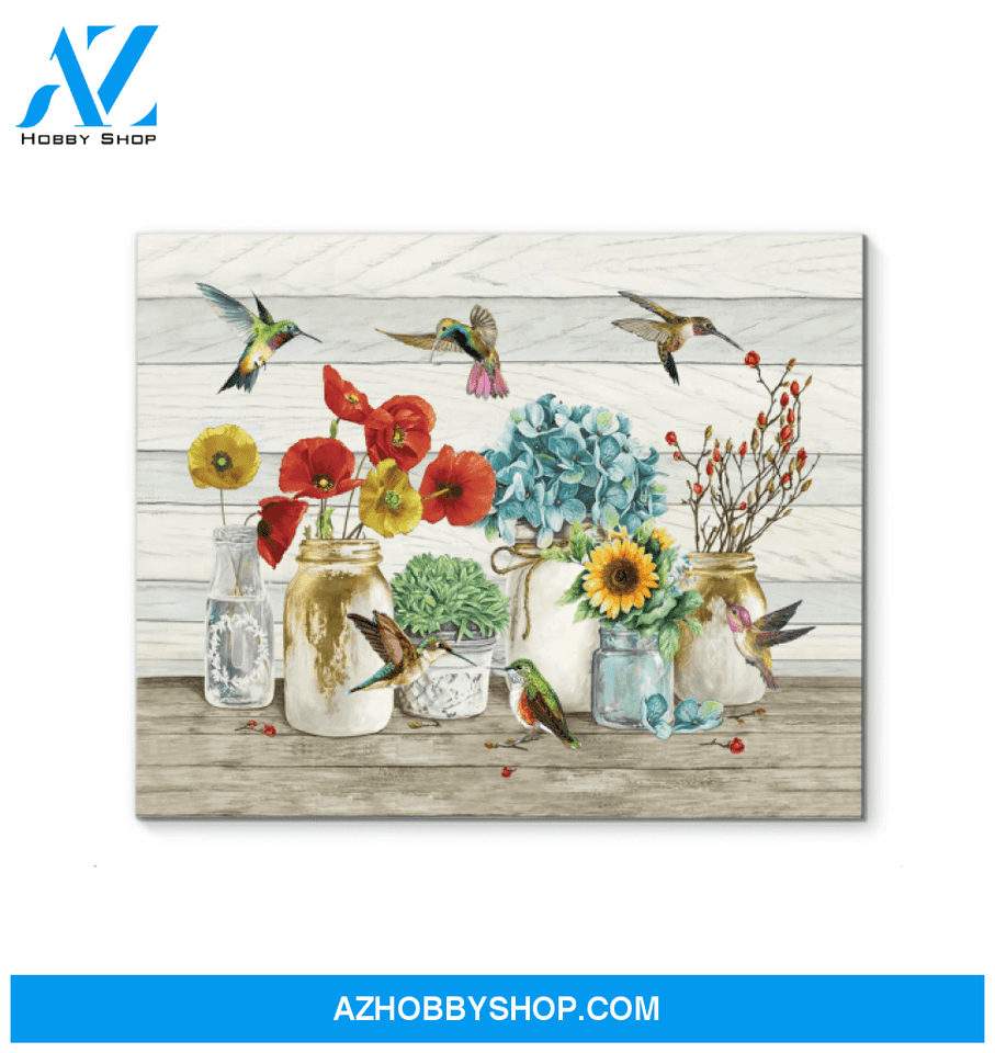 Hummingbird Flowers Canvas Wall Art