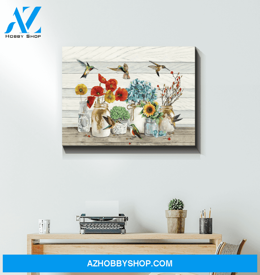 Hummingbird Flowers Canvas Wall Art