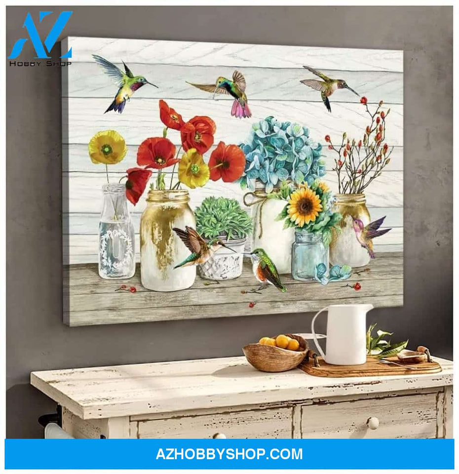 Hummingbird Flowers Canvas Wall Art