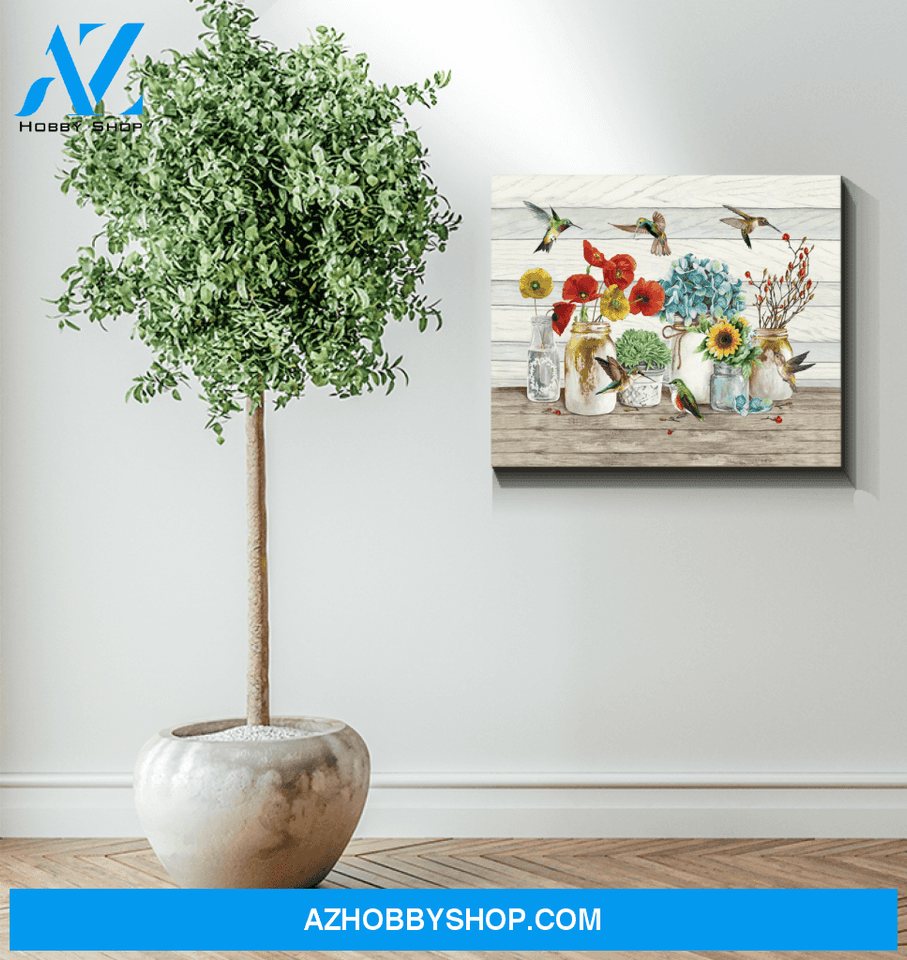 Hummingbird Flowers Canvas Wall Art