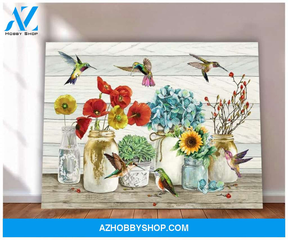 Hummingbird Flowers Canvas Wall Art