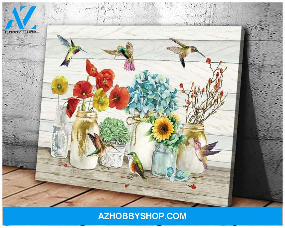Hummingbird Flowers Canvas Wall Art
