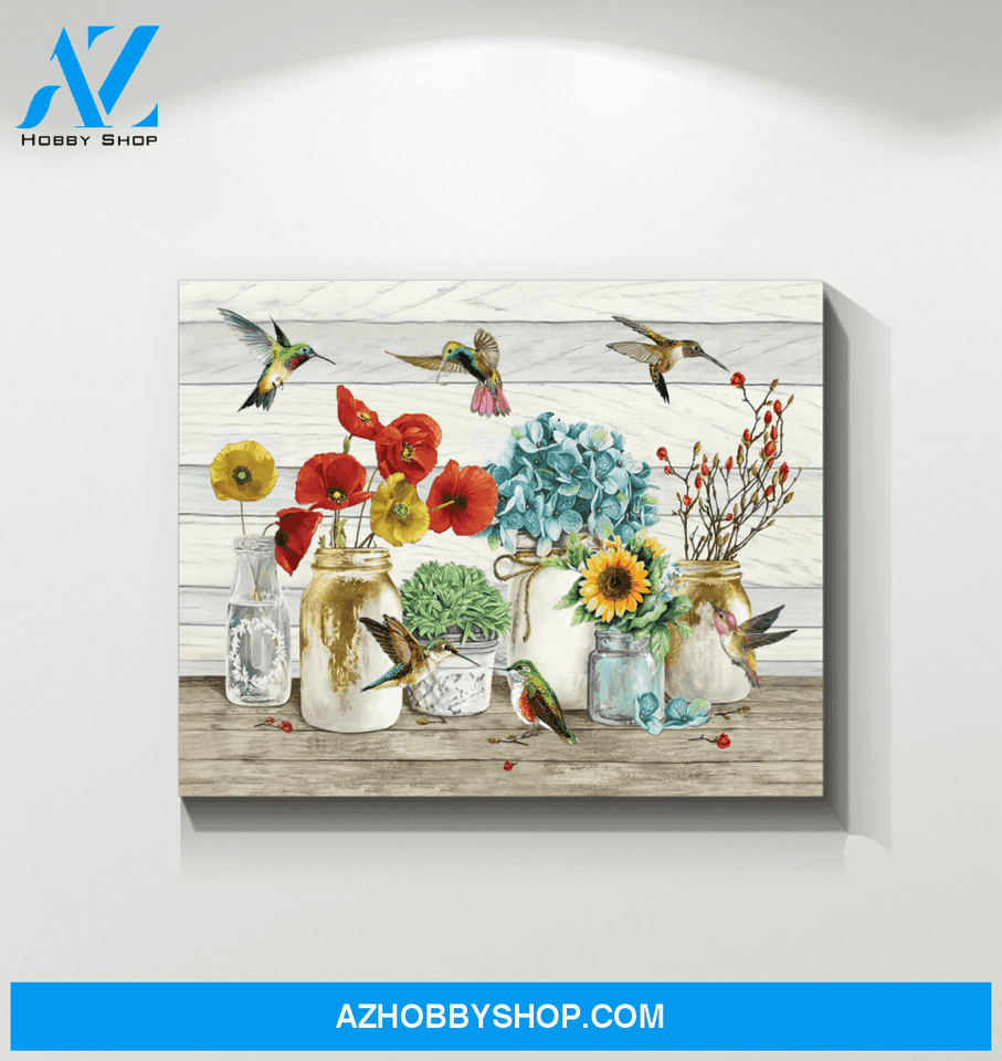 Hummingbird Flowers Canvas Wall Art