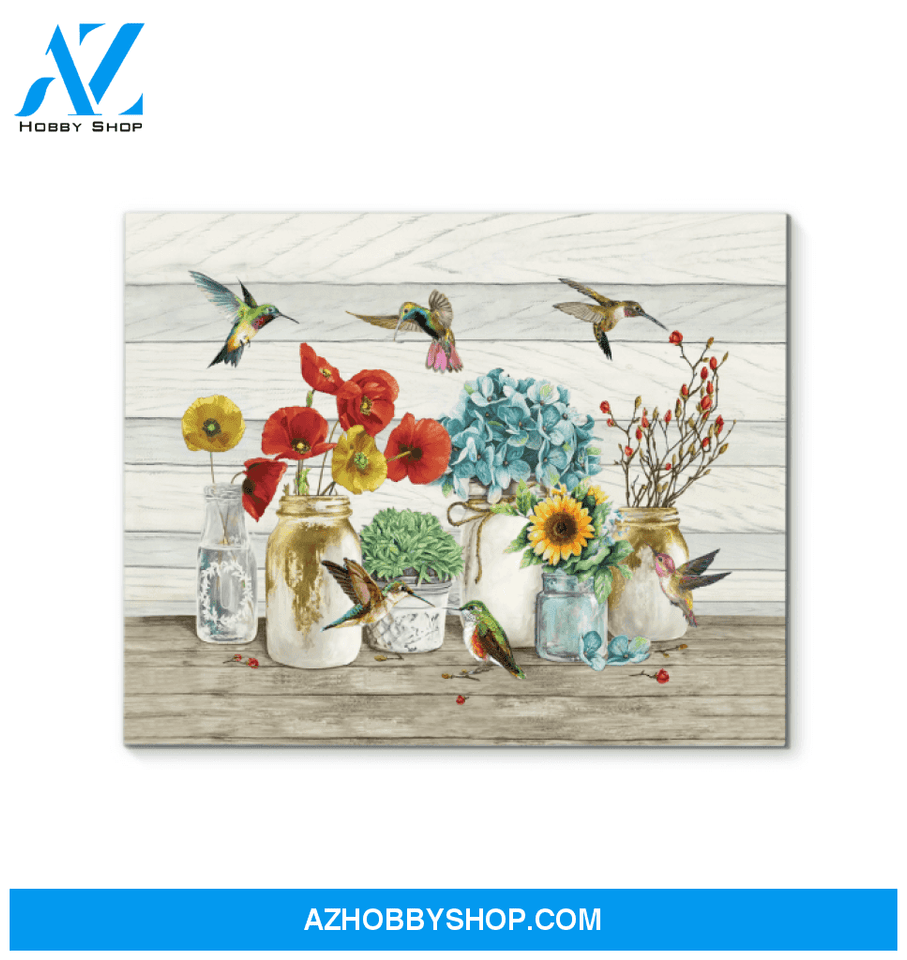 Hummingbird Flowers Canvas Wall Art
