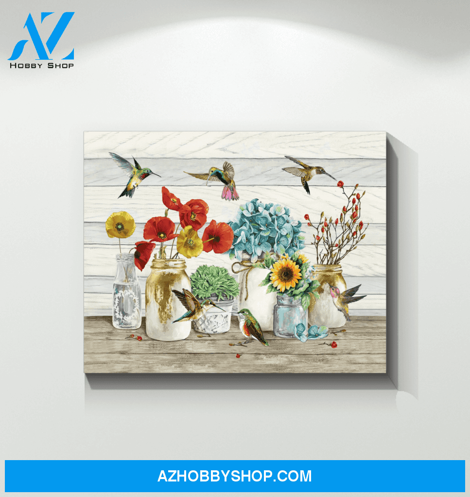 Hummingbird Flowers Canvas Wall Art