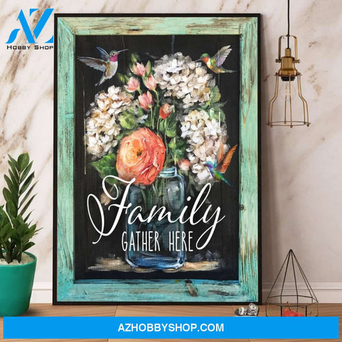 Hummingbird & Flowers Family Gather Here Canvas And Poster, Wall Decor Visual Art
