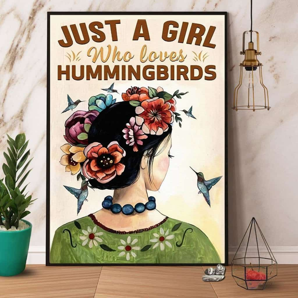 Hummingbird & Girl Just A Girl Who Loves Hummingbirds Paper Poster No Frame Matte Canvas Wall Decor