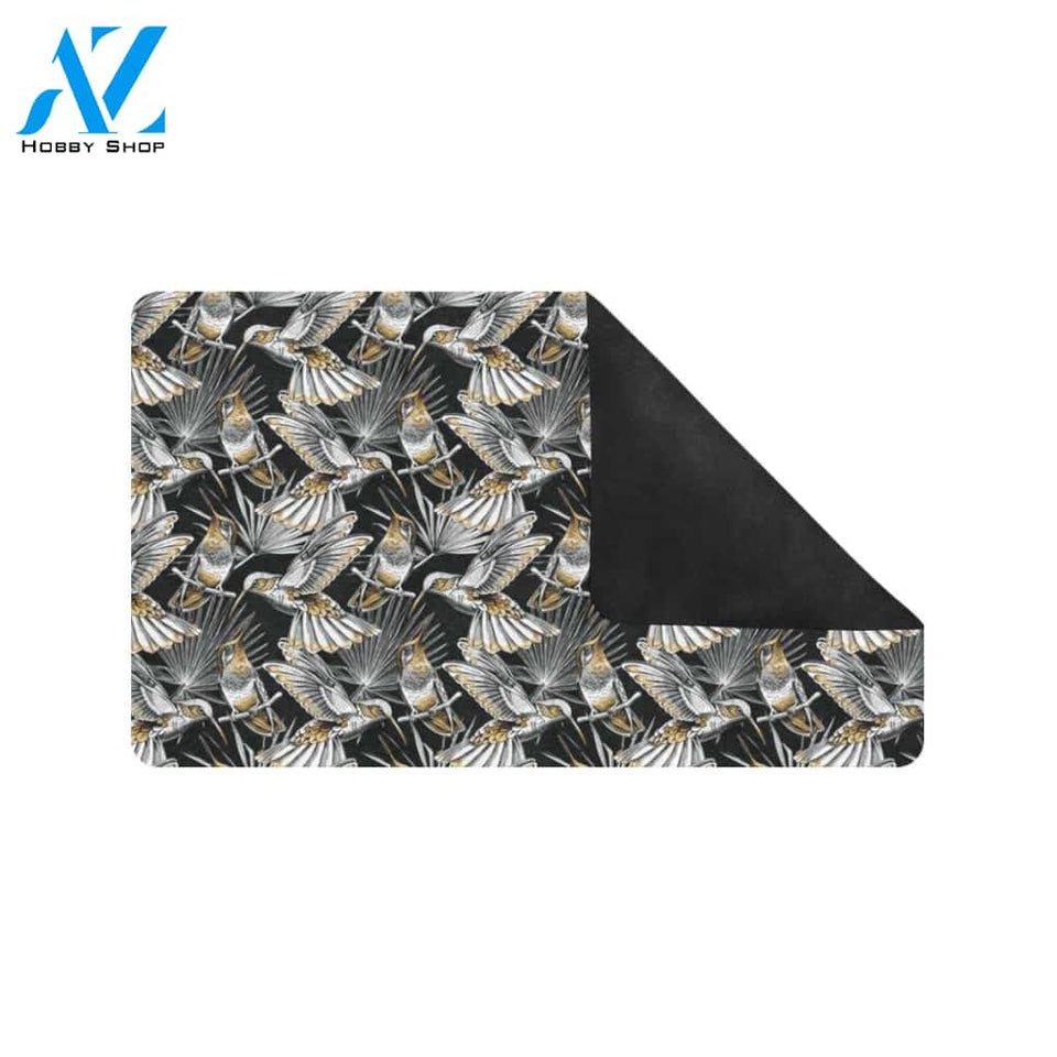 Hummingbird Gold Design Themed Print Rubber Doormat