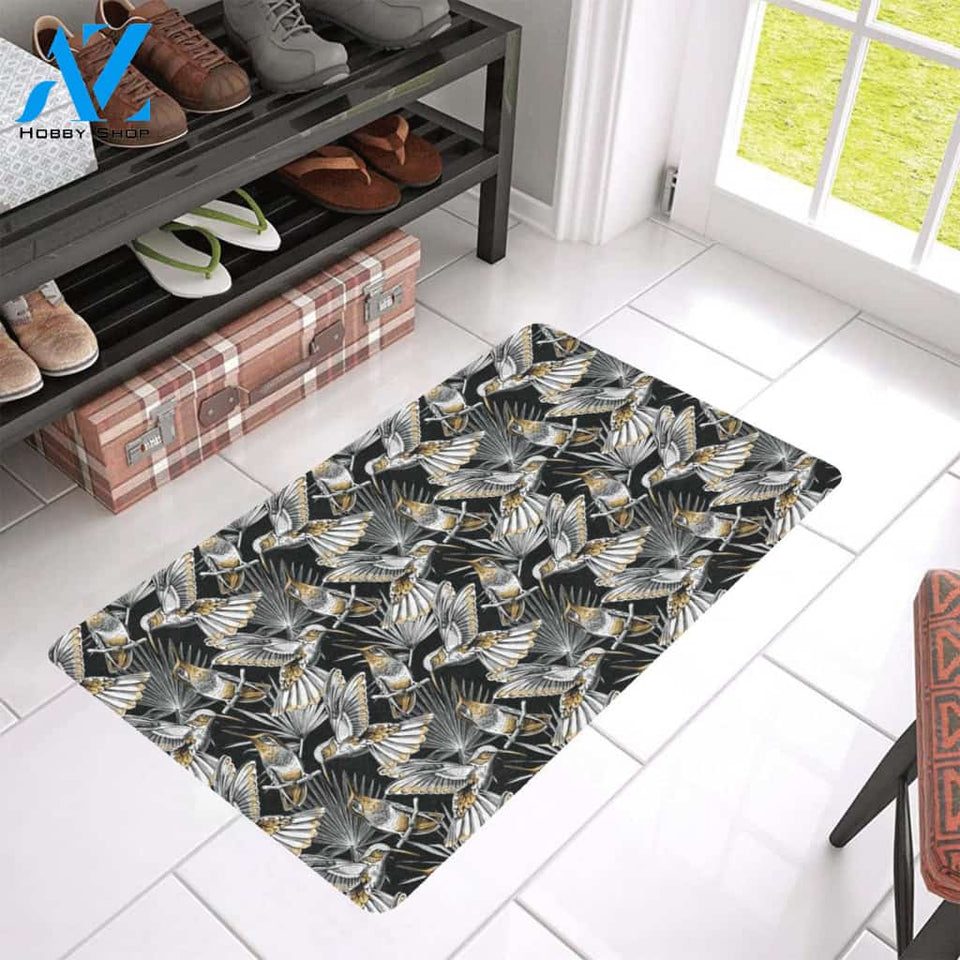 Hummingbird Gold Design Themed Print Rubber Doormat