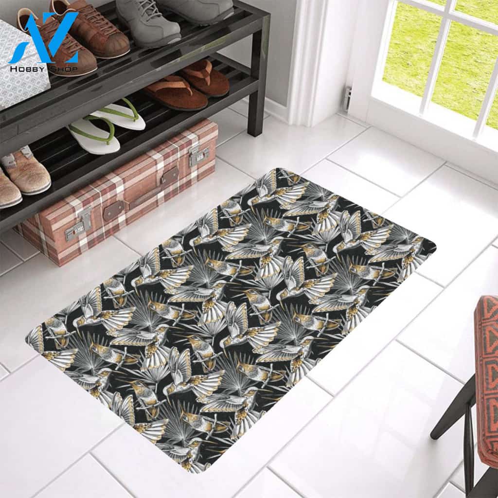 Hummingbird Gold Design Themed Print Rubber Doormat