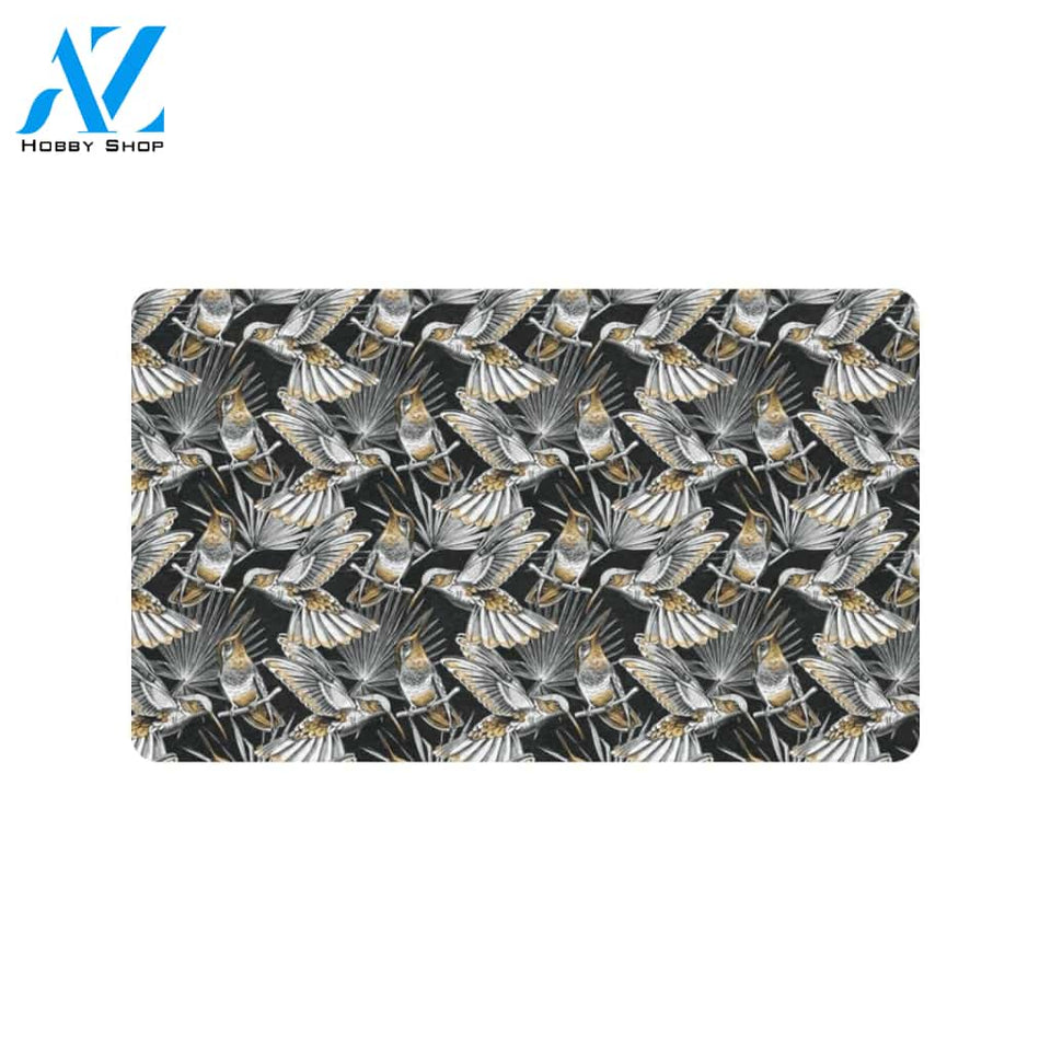 Hummingbird Gold Design Themed Print Rubber Doormat