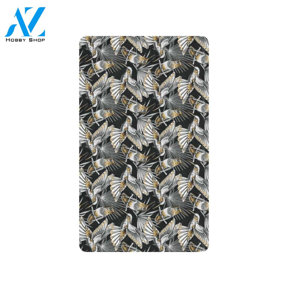 Hummingbird Gold Design Themed Print Rubber Doormat