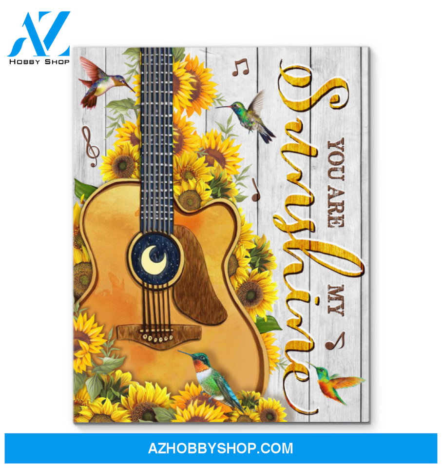 Hummingbird Guitar Sunflowers Premium Wall Art Canvas - You Are My Sunshine Premium Canvas