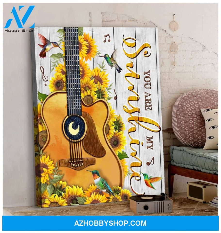 Hummingbird Guitar Sunflowers Premium Wall Art Canvas - You Are My Sunshine Premium Canvas