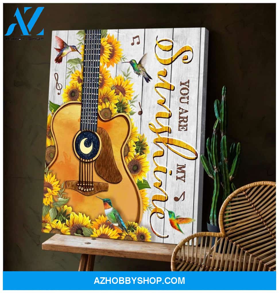 Hummingbird Guitar Sunflowers Premium Wall Art Canvas - You Are My Sunshine Premium Canvas