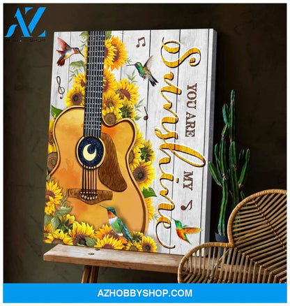 Hummingbird Guitar Sunflowers Premium Wall Art Canvas - You Are My Sunshine Premium Canvas