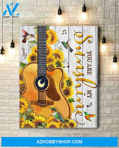Hummingbird Guitar Sunflowers Premium Wall Art Canvas - You Are My Sunshine Premium Canvas