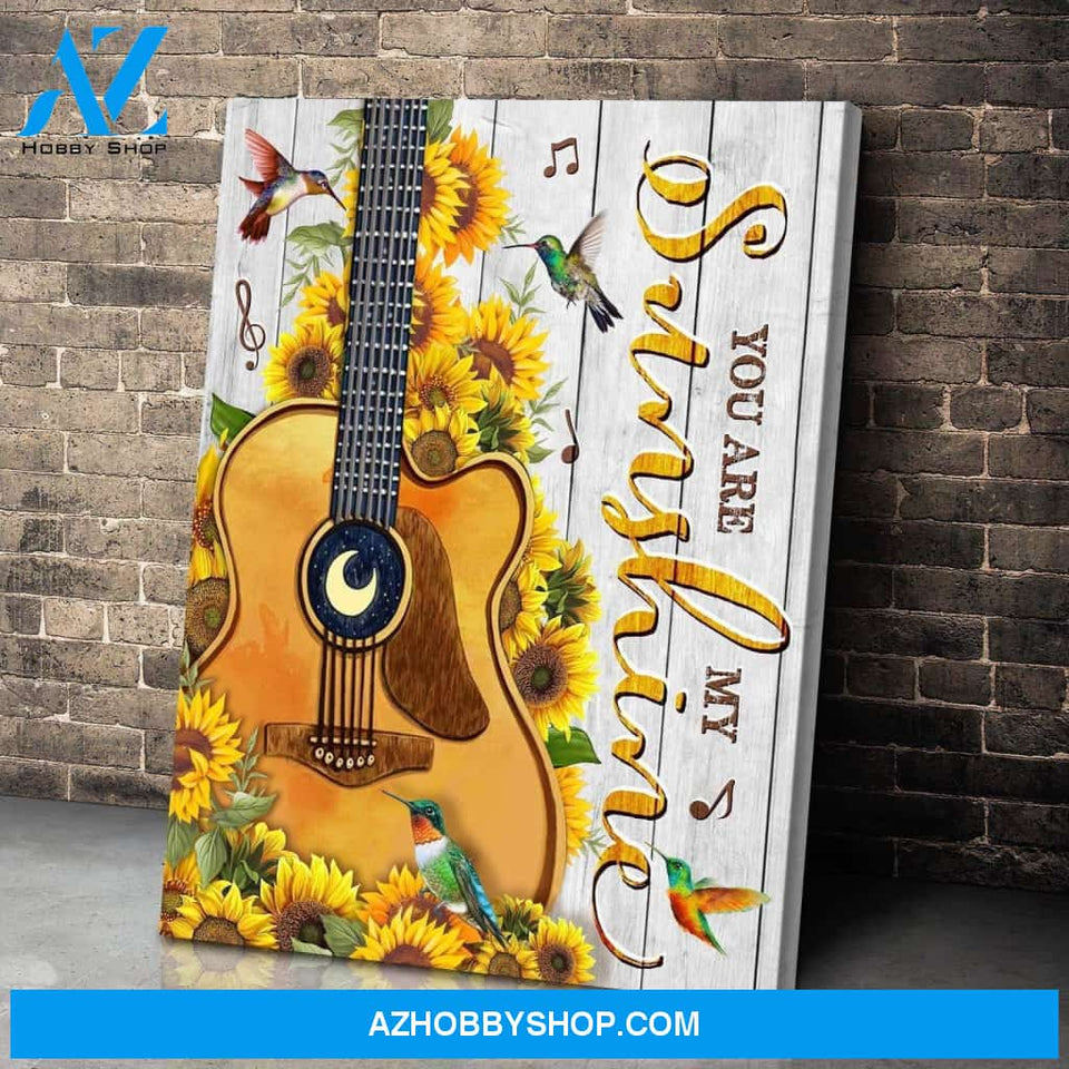 Hummingbird Guitar Sunflowers Premium Wall Art Canvas - You Are My Sunshine Premium Canvas
