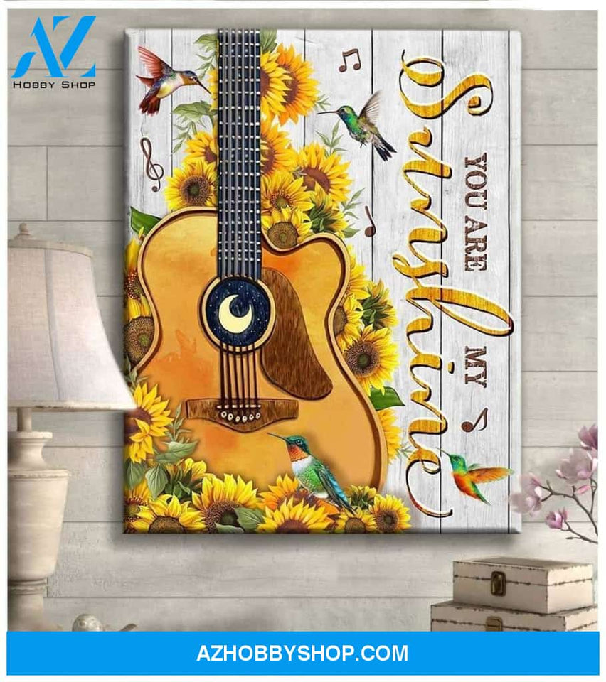 Hummingbird Guitar Sunflowers Premium Wall Art Canvas - You Are My Sunshine Premium Canvas