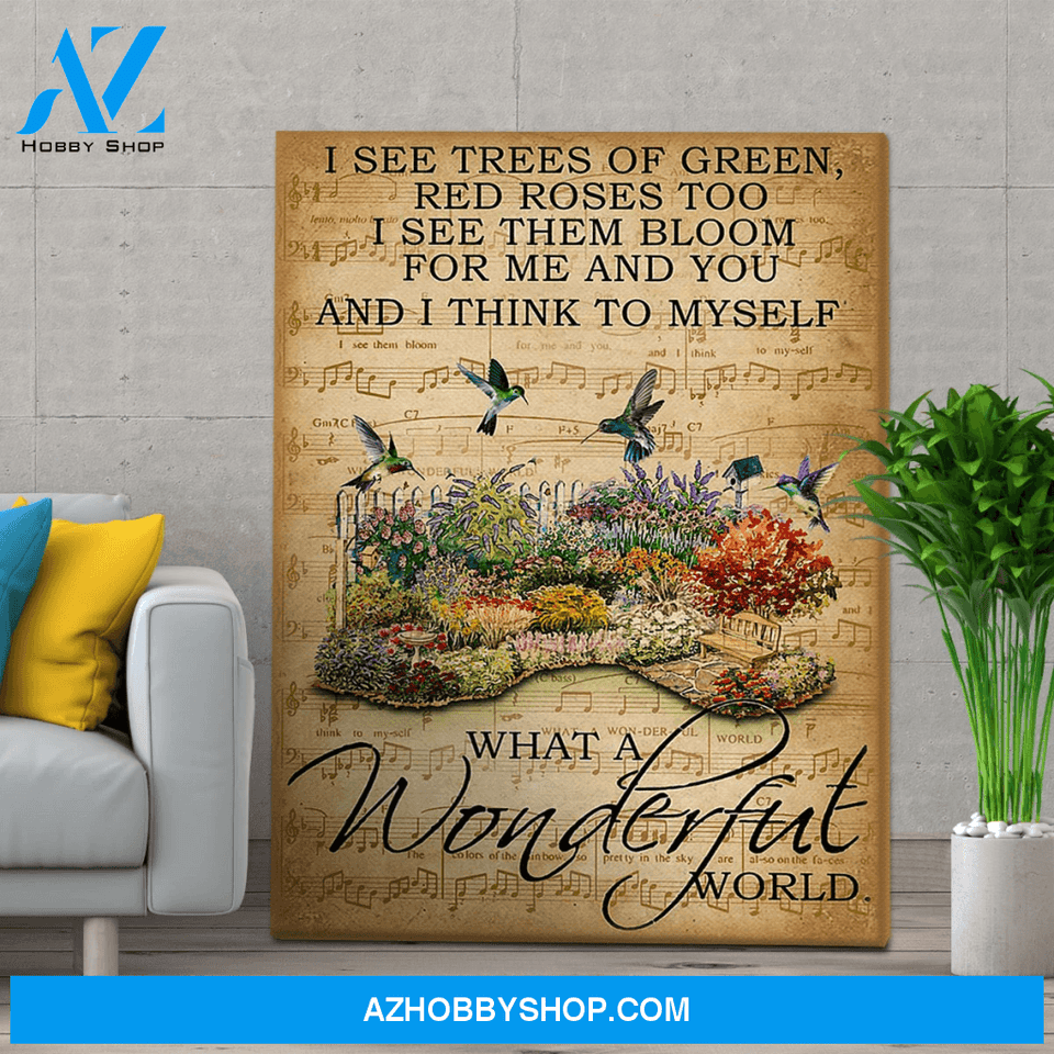 Hummingbird I See Trees of Green Red Roses Print Canvas Wall Art