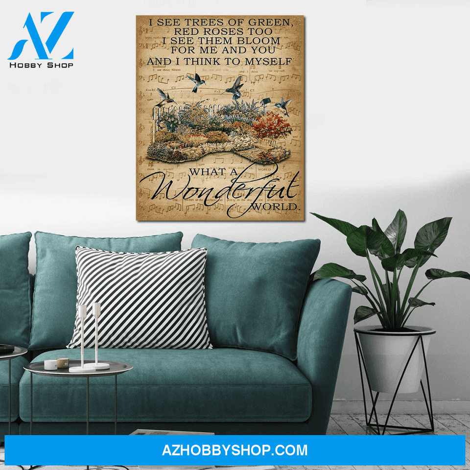 Hummingbird I See Trees of Green Red Roses Print Canvas Wall Art